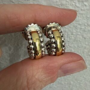 Lagos Sterling Silver and 18k gold Caviar Huggies